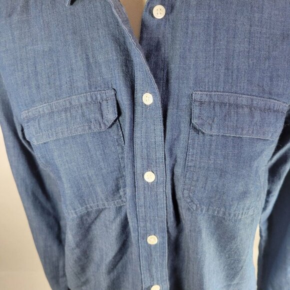 Ann Taylor Loft Women Cotton Denim Button-Up Long-Sleeve Shirt Size XS - Picture 3 of 12